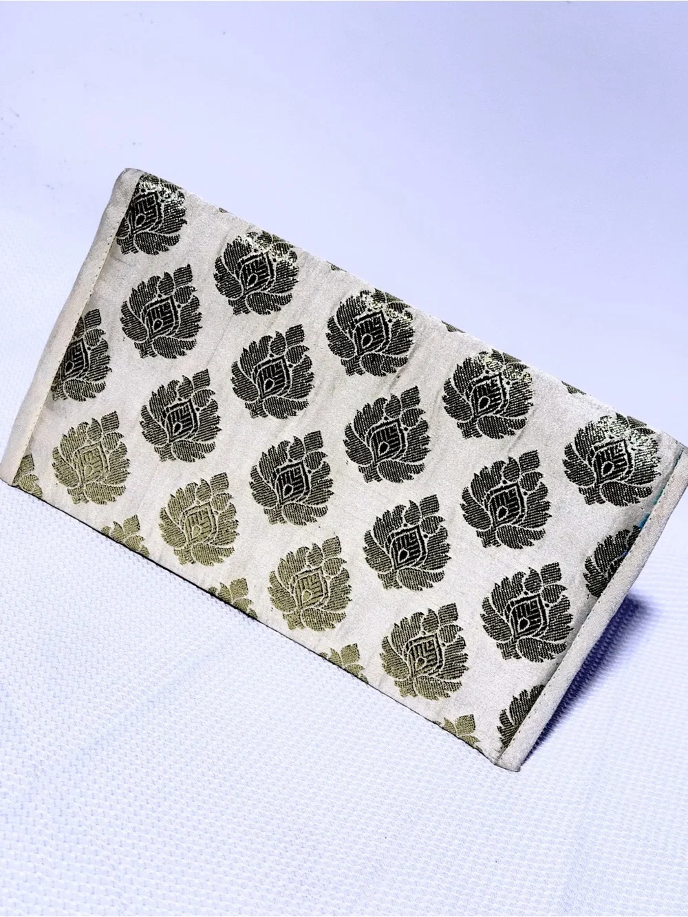 Elegant Cream,Purple & Gold Brocade Clutch Bag